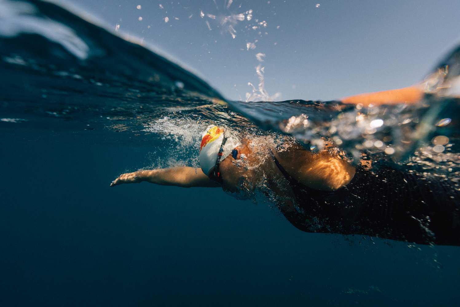 Open water swimmer in the sea